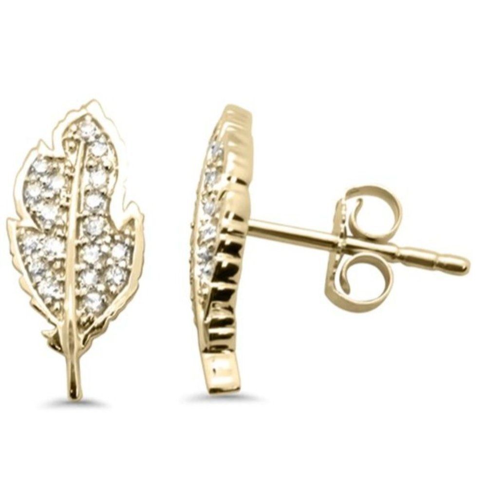 14K Yellow Gold Diamond Leaf Shaped Earring .16ct G SI
